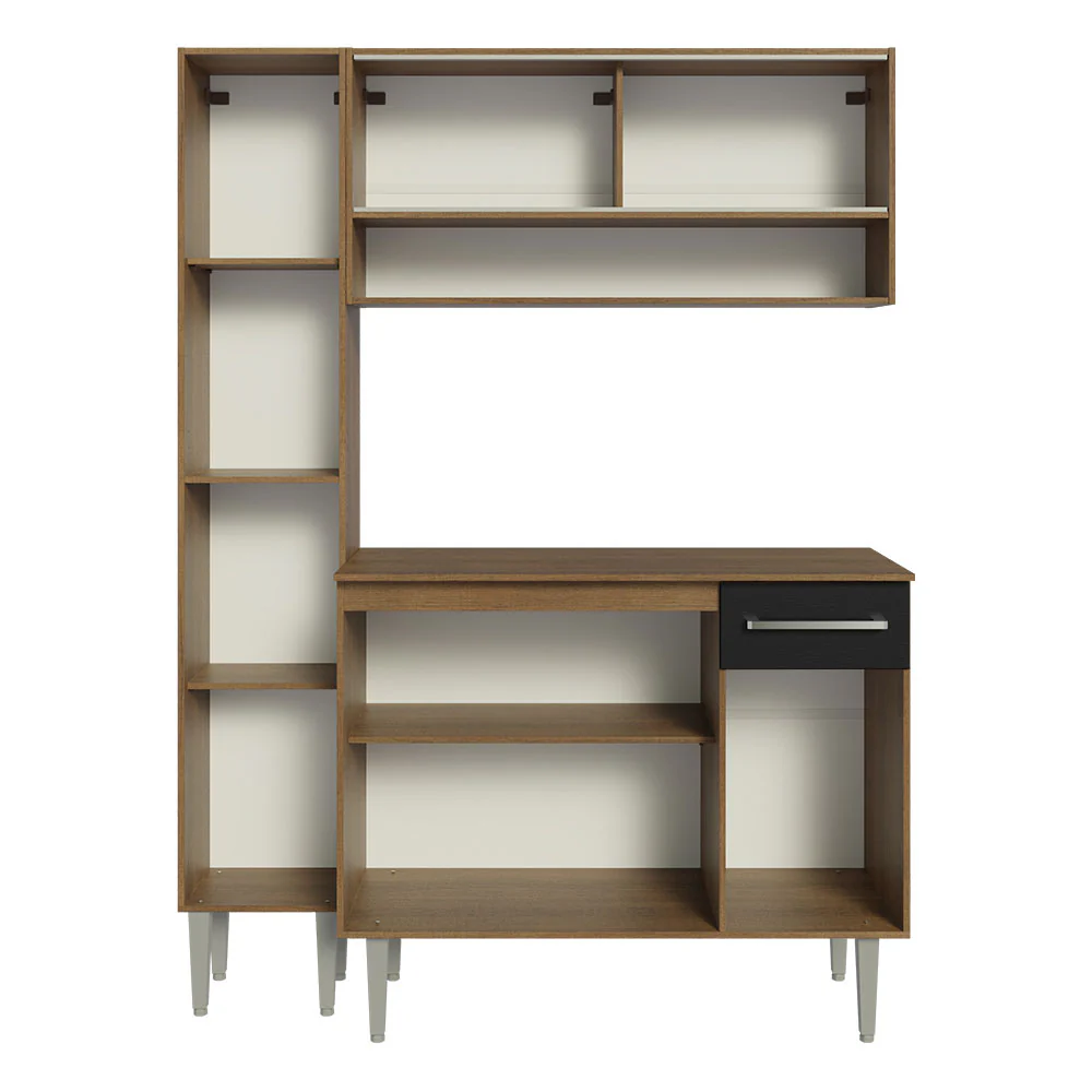 Armário de Cozinha Compacta 137cm Rustic/Preto Emilly Madesa 09 - Image 6