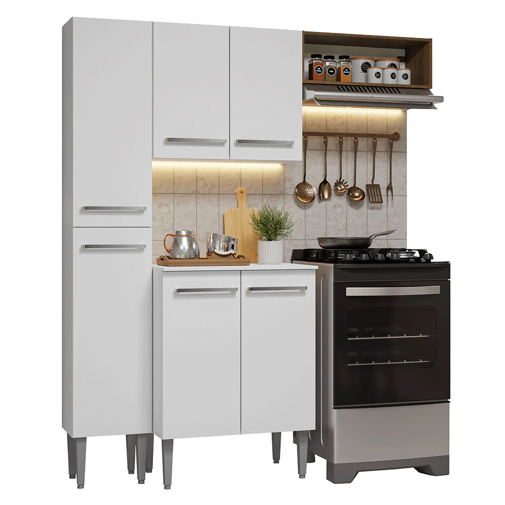 Armário de Cozinha Compacta 156 cm Branco/Rustic Emilly Madesa 01 - Image 2