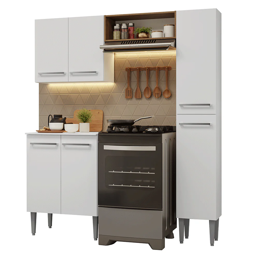 Armário de Cozinha Compacta 156 cm Branco/Rustic Emilly Madesa 02 - Image 2
