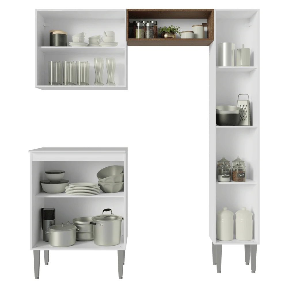 Armário de Cozinha Compacta 156 cm Branco/Rustic Emilly Madesa 02 - Image 5