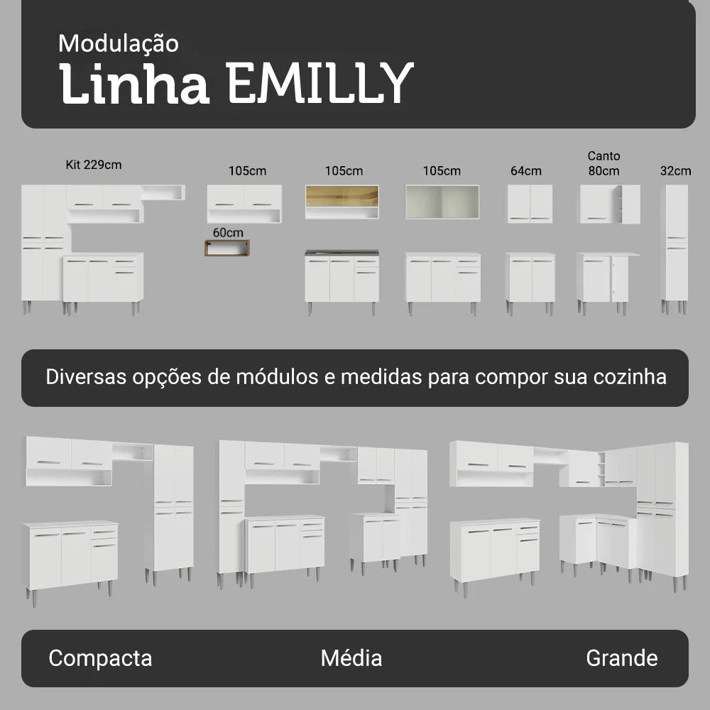 Armário de Cozinha Compacta 156 cm Branco/Rustic Emilly Madesa 02 - Image 9