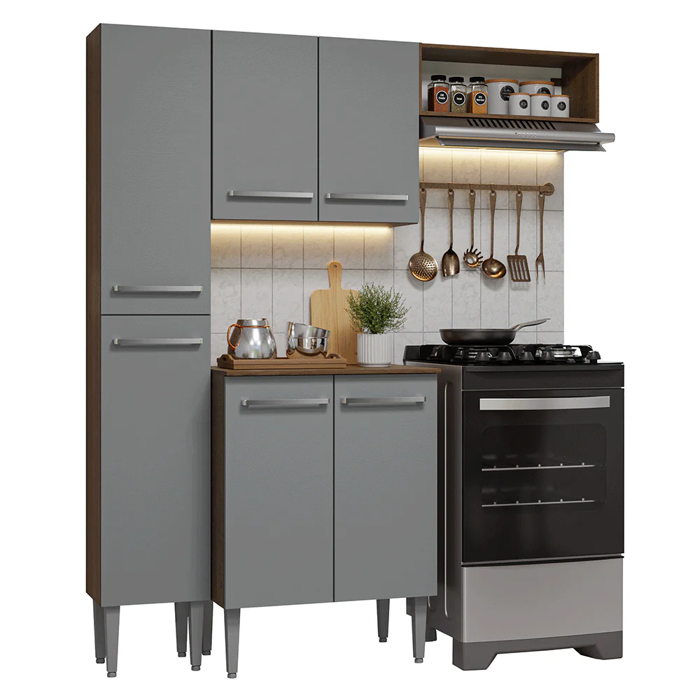 Armário de Cozinha Compacta 156 cm Rustic/Cinza Emilly Madesa 01 - Image 2
