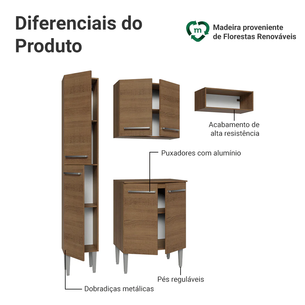 Armário de Cozinha Compacta 156 cm Rustic Emilly Madesa 01 - Image 4
