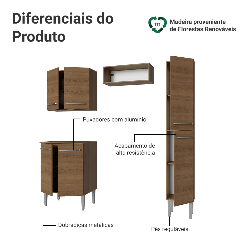 Armário de Cozinha Compacta 156 cm Rustic Emilly Madesa 02 - Image 4