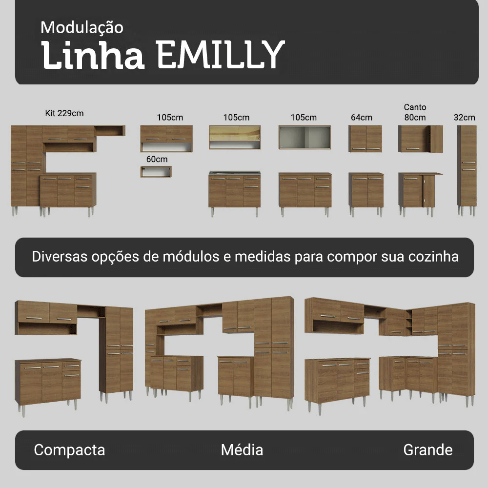 Armário de Cozinha Compacta 156 cm Rustic Emilly Madesa 02 - Image 9