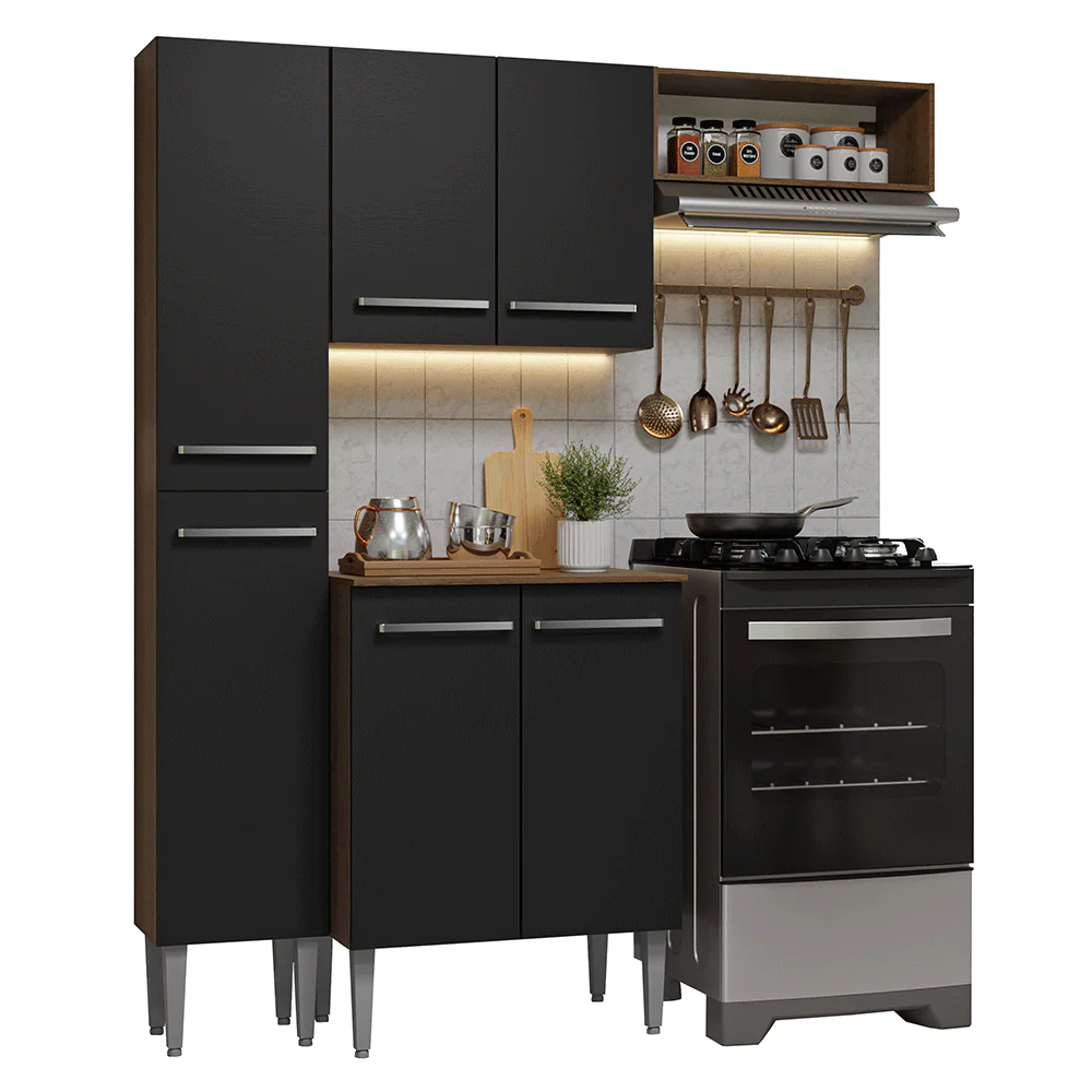 Armário de Cozinha Compacta 156 cm Rustic/Preto Emilly Madesa 01 - Image 2