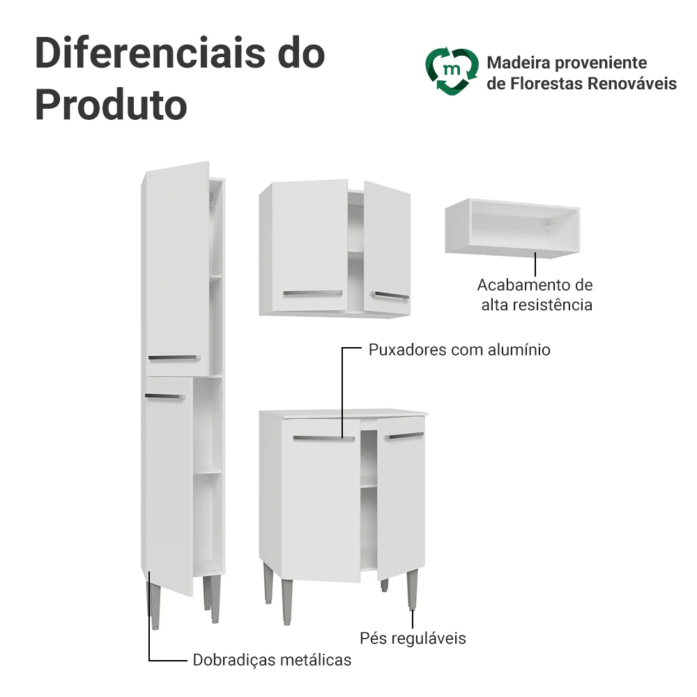 Armário de Cozinha Compacta 156cm Branco Emilly Madesa 01 - Image 4