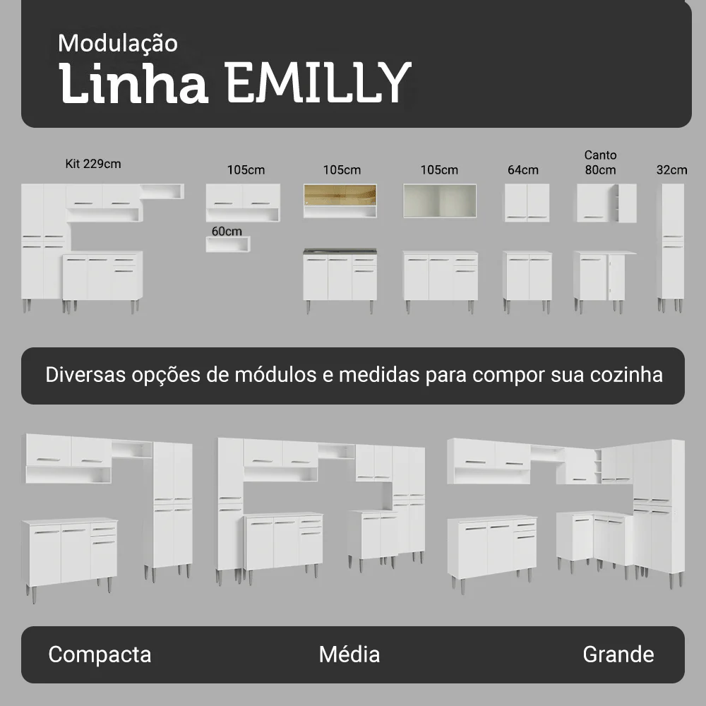 Armário de Cozinha Compacta 156cm Branco Emilly Madesa 02 - Image 9