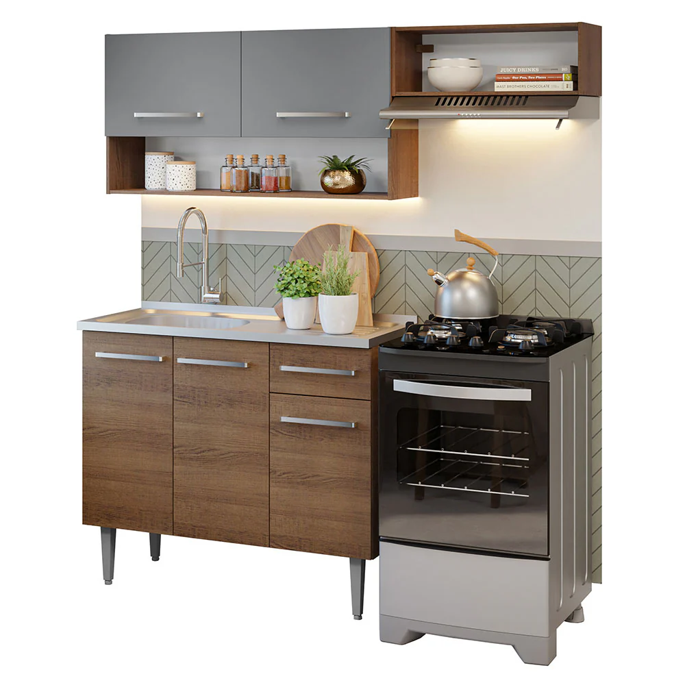 Armário de Cozinha Compacta 165cm com Pia Rustic/Cinza Emilly Madesa 09 - Image 2