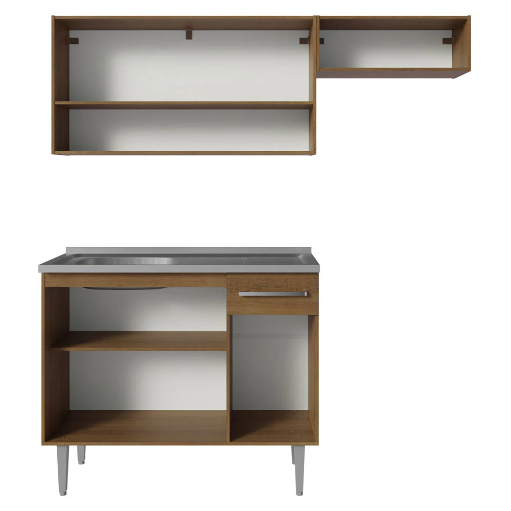 Armário de Cozinha Compacta 165cm com Pia Rustic/Cinza Emilly Madesa 09 - Image 7
