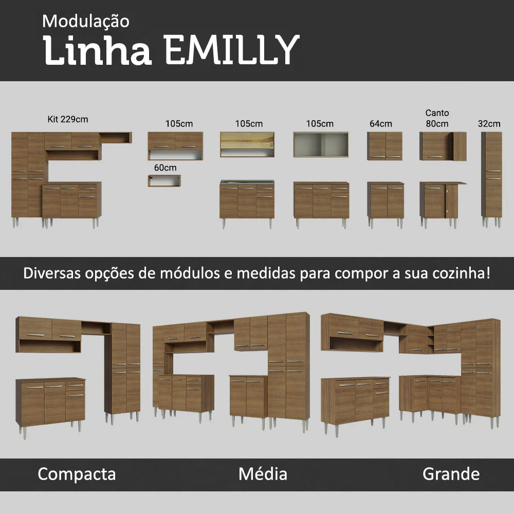 Armário de Cozinha Compacta 165cm com Pia Rustic Emilly Madesa 09 - Image 10