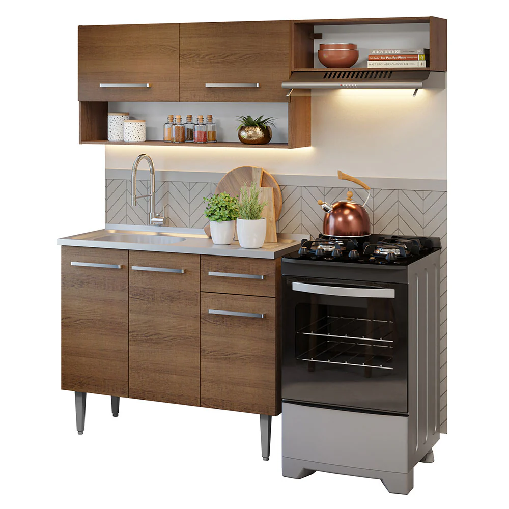 Armário de Cozinha Compacta 165cm com Pia Rustic Emilly Madesa 09 - Image 2