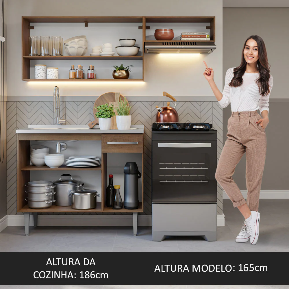 Armário de Cozinha Compacta 165cm com Pia Rustic Emilly Madesa 09 - Image 6