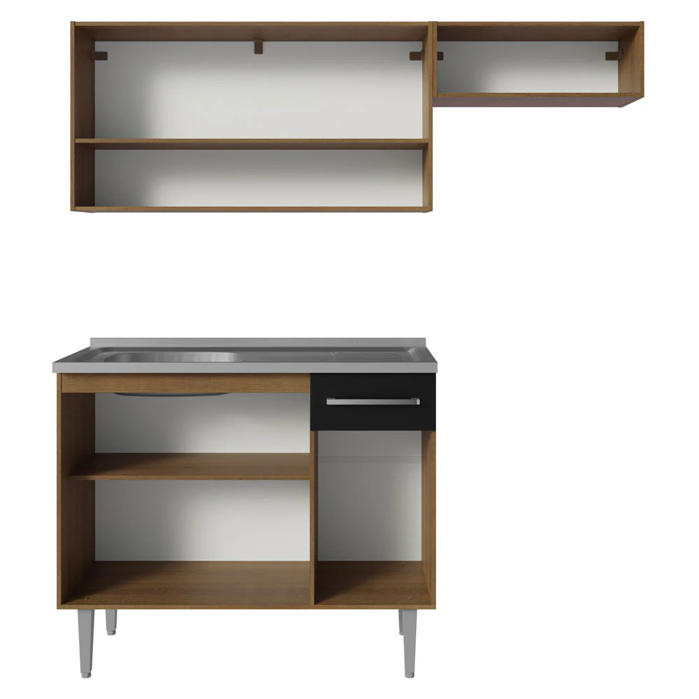 Armário de Cozinha Compacta 165cm com Pia Rustic/Preto Emilly Madesa 09 - Image 7