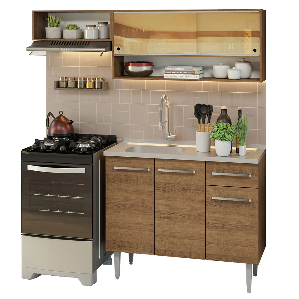 Armário de Cozinha Compacta 165cm com Pia Rustic Emilly Madesa 01 - Image 2