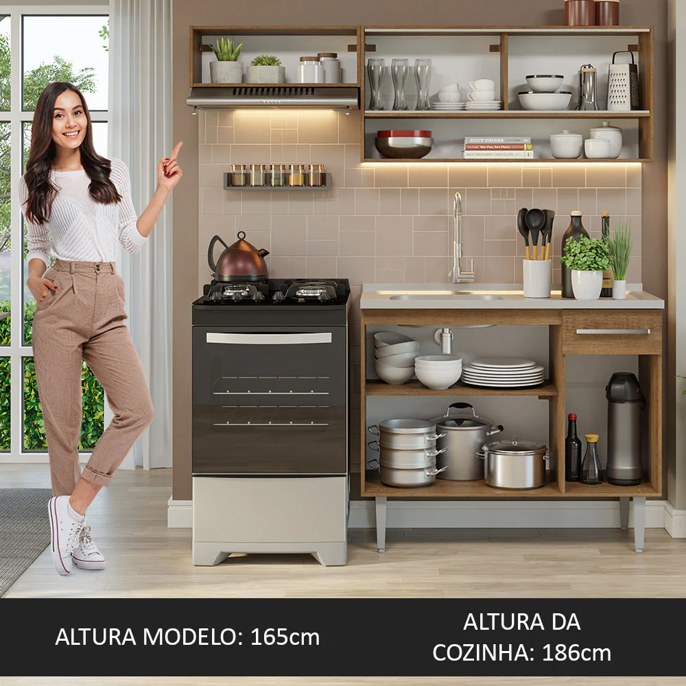 Armário de Cozinha Compacta 165cm com Pia Rustic Emilly Madesa 01 - Image 5
