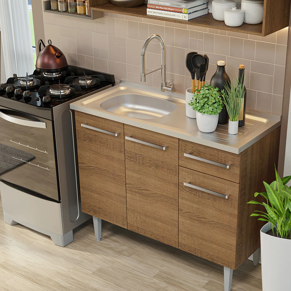 Armário de Cozinha Compacta 165cm com Pia Rustic Emilly Madesa 01 - Image 6