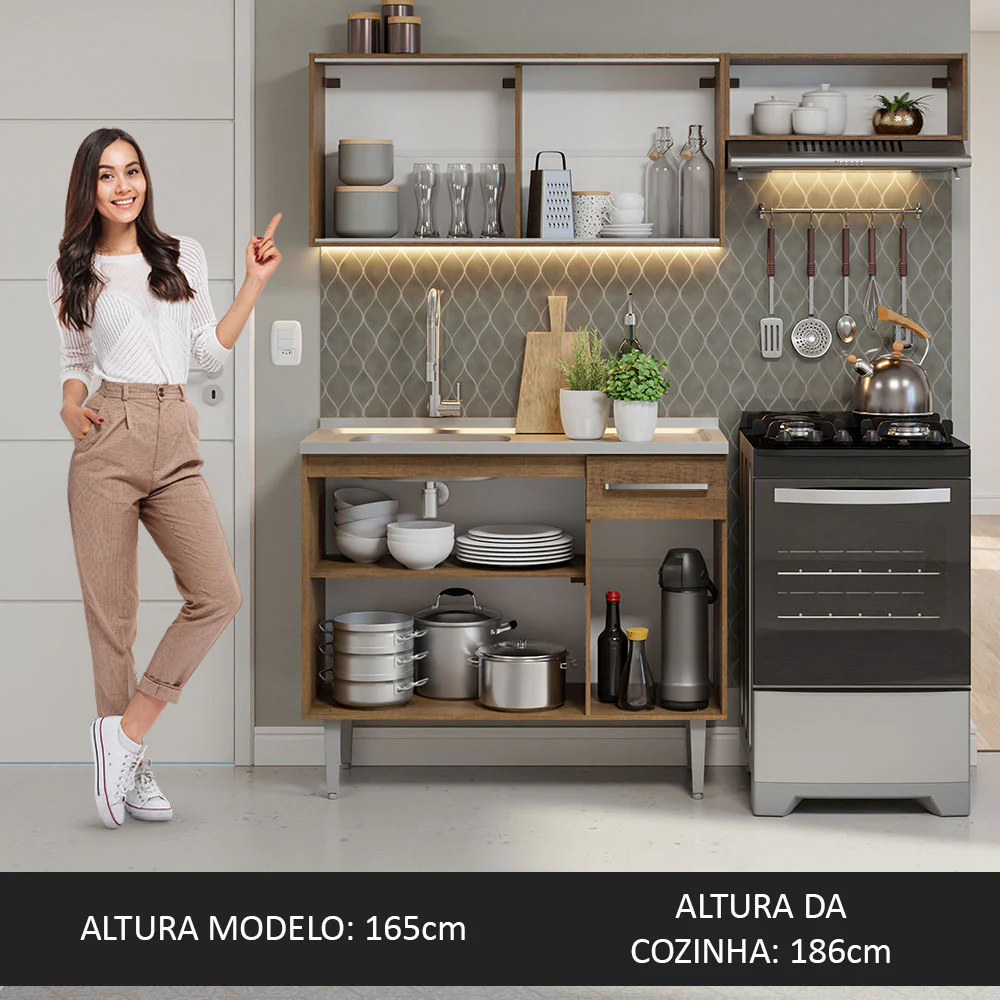 Armário de Cozinha Compacta 165cm com Pia Rustic Emilly Madesa 05 - Image 5