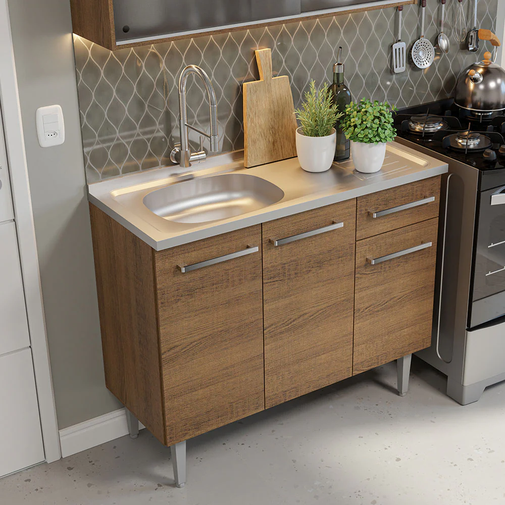 Armário de Cozinha Compacta 165cm com Pia Rustic Emilly Madesa 05 - Image 6