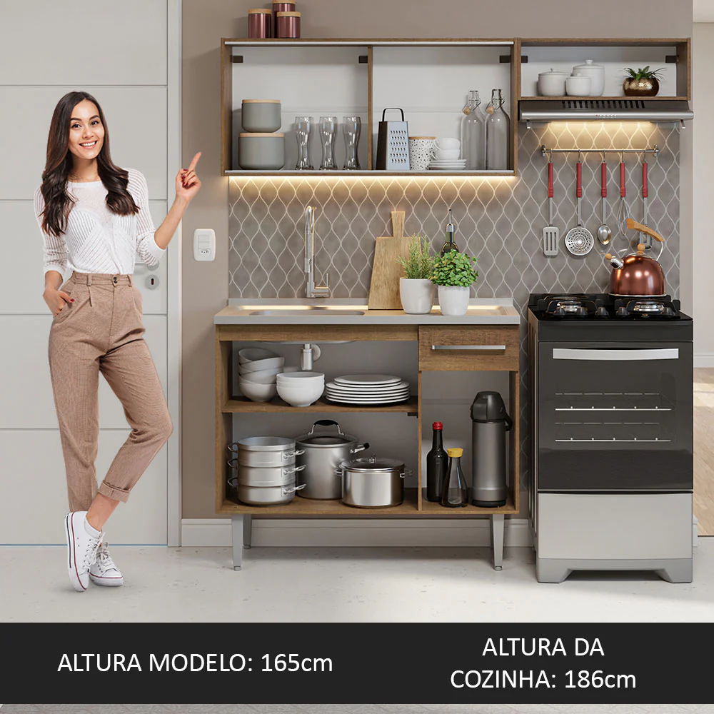 Armário de Cozinha Compacta 165cm com Pia Rustic Emilly Madesa 06 - Image 5