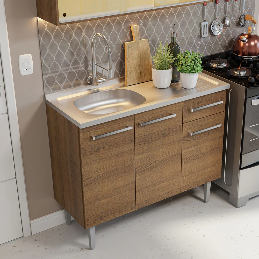 Armário de Cozinha Compacta 165cm com Pia Rustic Emilly Madesa 06 - Image 6