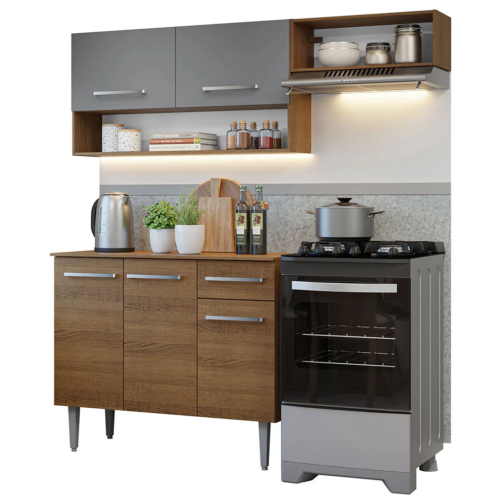 Armário de Cozinha Compacta 165cm Rustic/Cinza Emilly Madesa 07 - Image 2
