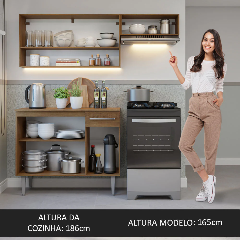 Armário de Cozinha Compacta 165cm Rustic/Cinza Emilly Madesa 07 - Image 5