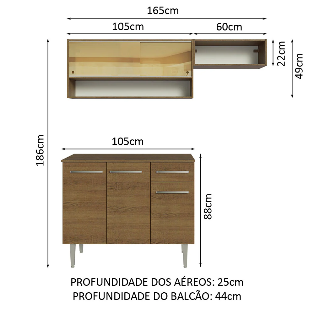 Armário de Cozinha Compacta 165cm Rustic Emilly Madesa 02 - Image 3