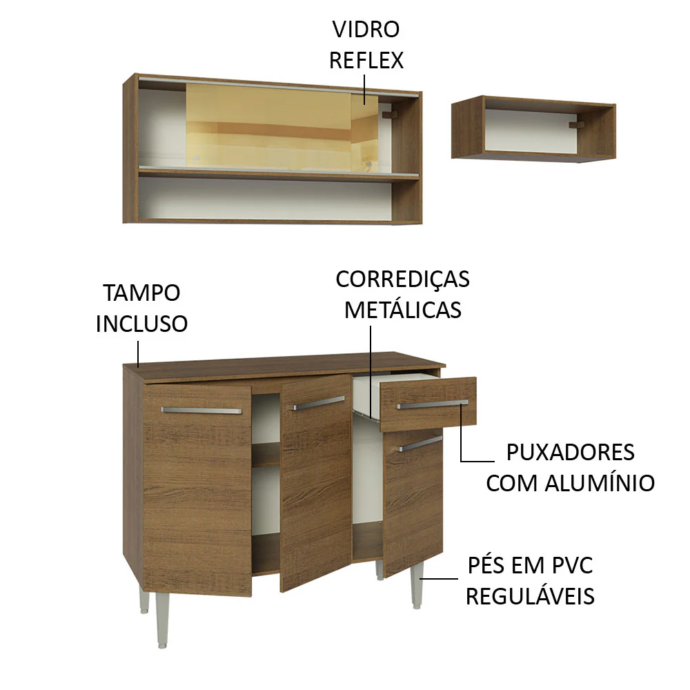 Armário de Cozinha Compacta 165cm Rustic Emilly Madesa 02 - Image 4