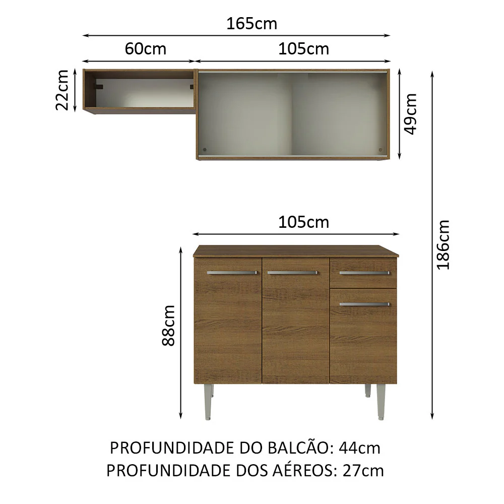 Armário de Cozinha Compacta 165cm Rustic Emilly Madesa 03 - Image 3