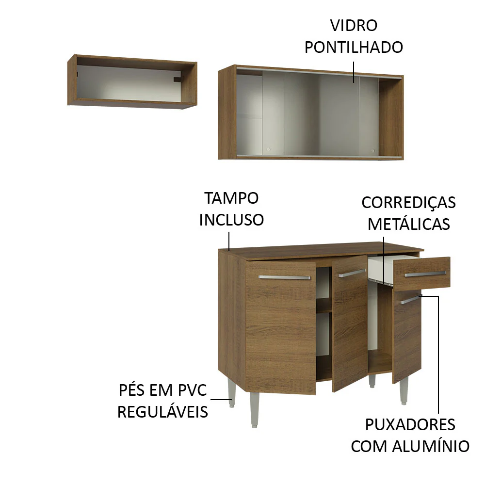 Armário de Cozinha Compacta 165cm Rustic Emilly Madesa 03 - Image 4