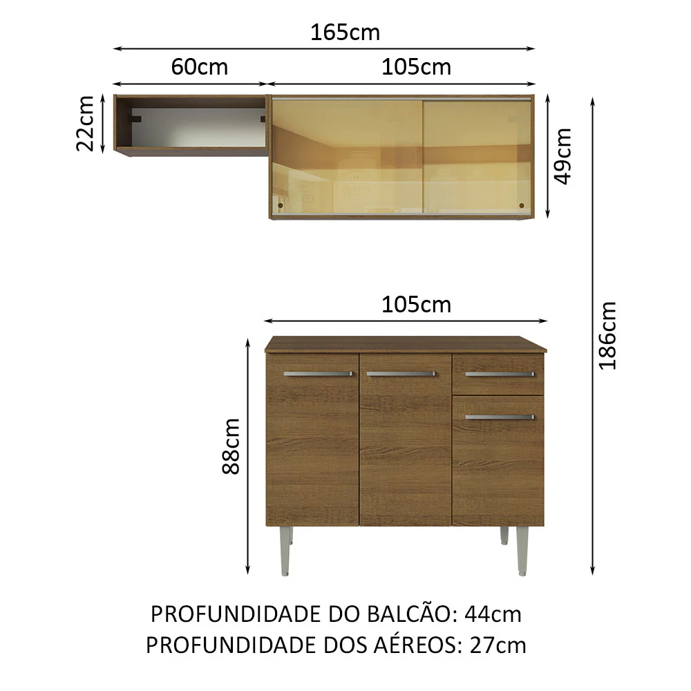 Armário de Cozinha Compacta 165cm Rustic Emilly Madesa 04 - Image 3