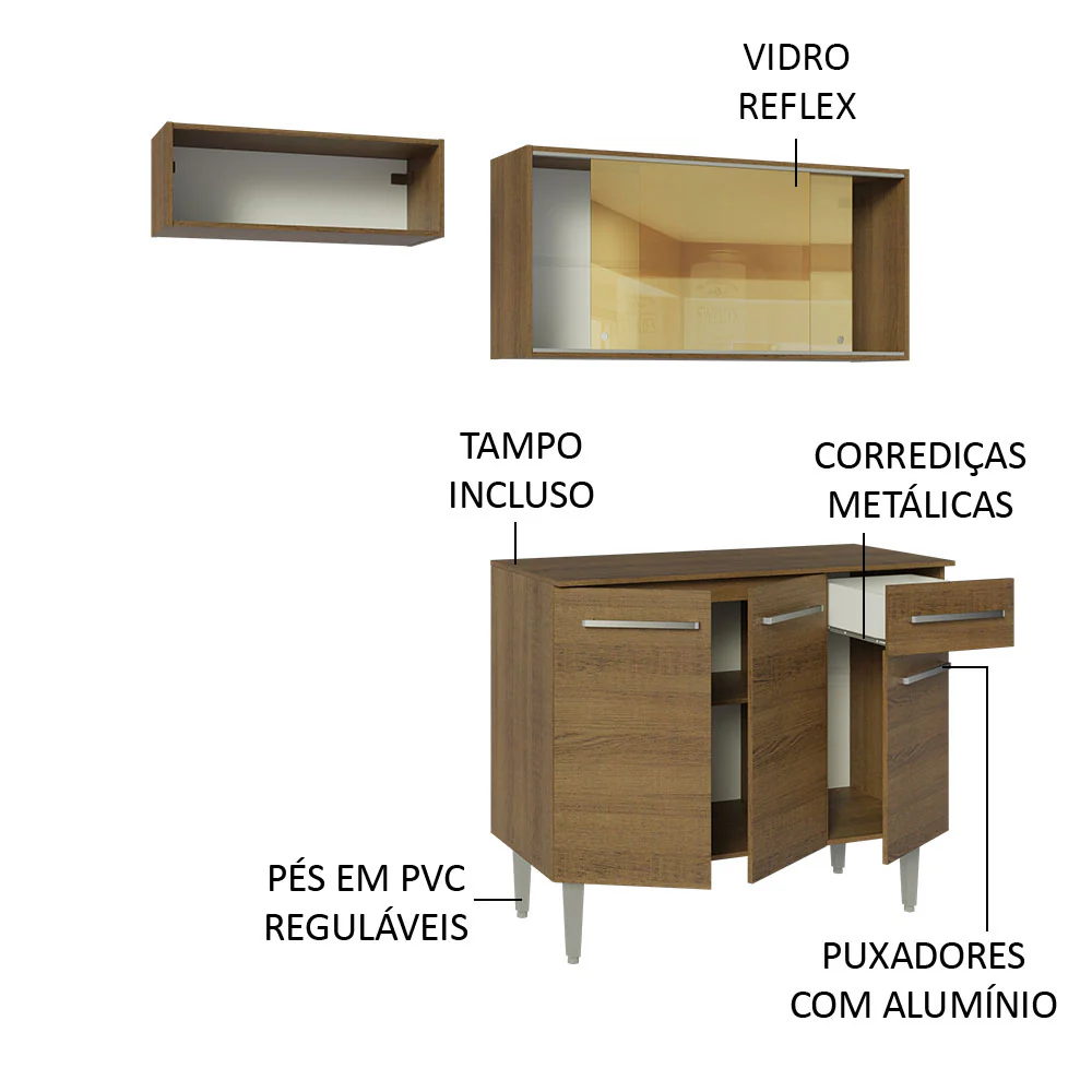 Armário de Cozinha Compacta 165cm Rustic Emilly Madesa 04 - Image 4