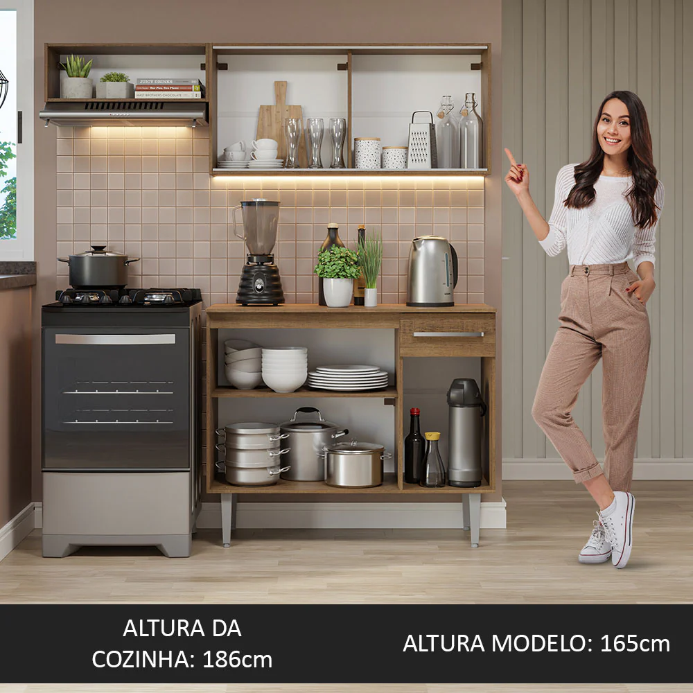 Armário de Cozinha Compacta 165cm Rustic Emilly Madesa 04 - Image 5