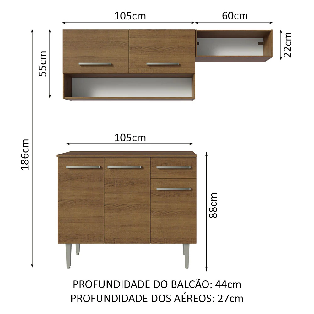 Armário de Cozinha Compacta 165cm Rustic Emilly Madesa 07 - Image 3