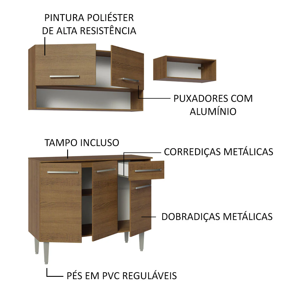 Armário de Cozinha Compacta 165cm Rustic Emilly Madesa 07 - Image 4