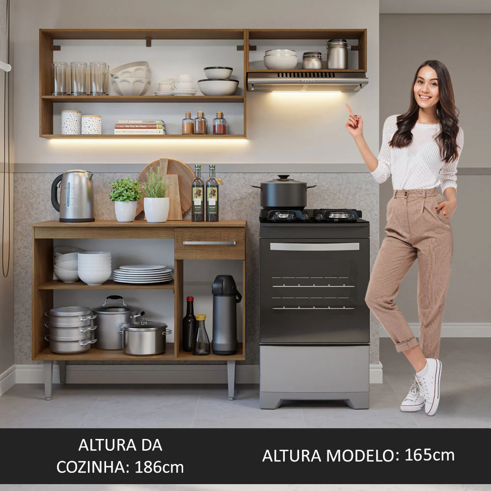 Armário de Cozinha Compacta 165cm Rustic Emilly Madesa 07 - Image 5