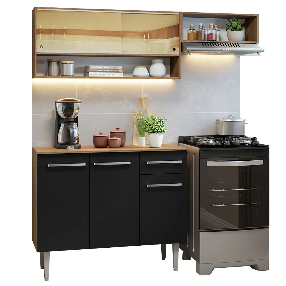 Armário de Cozinha Compacta 165cm Rustic/Preto Emilly Madesa 02 - Image 2