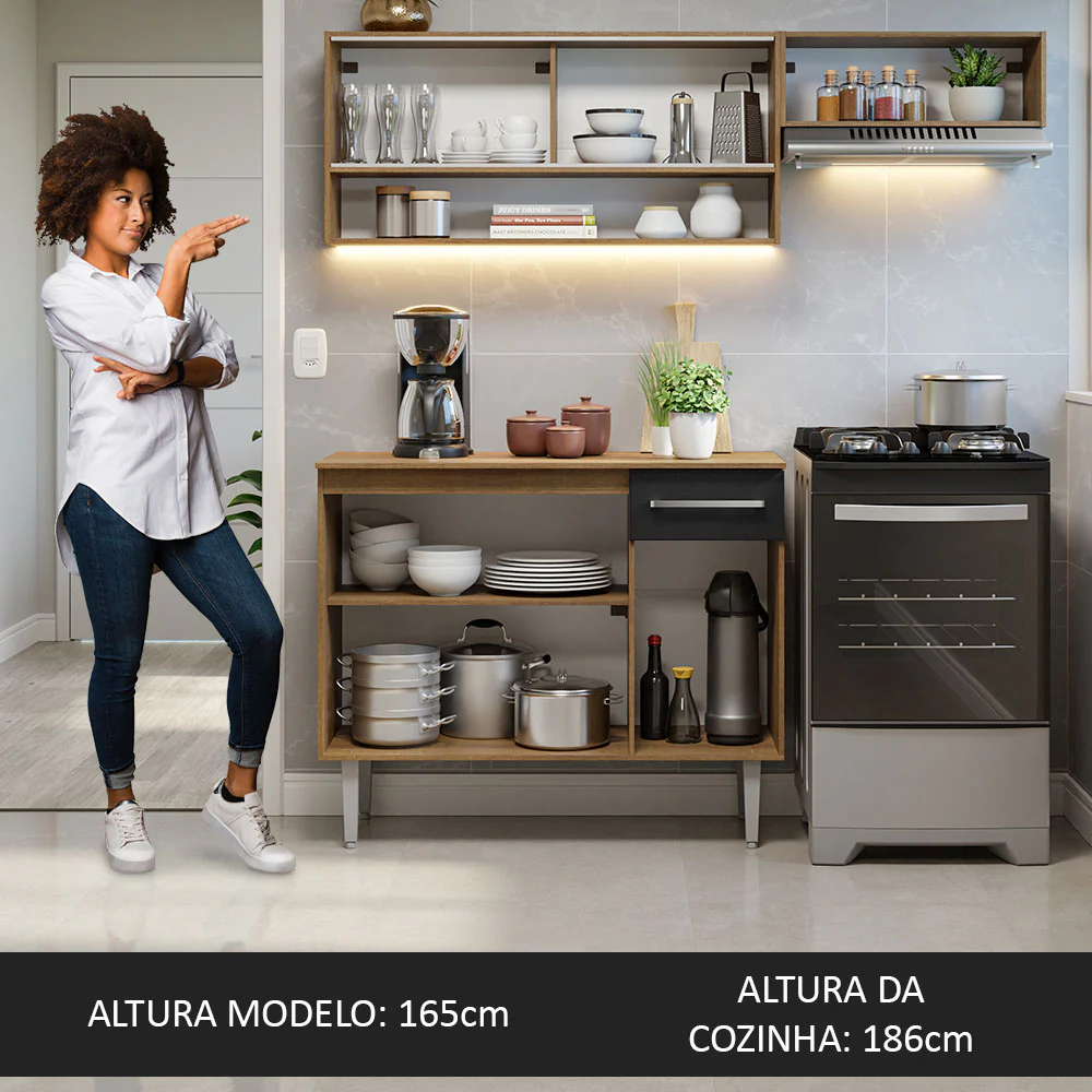 Armário de Cozinha Compacta 165cm Rustic/Preto Emilly Madesa 02 - Image 5