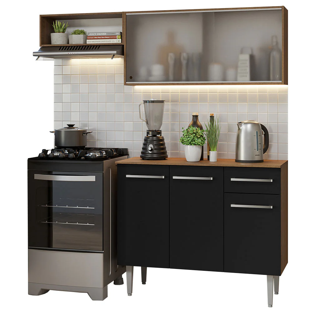 Armário de Cozinha Compacta 165cm Rustic/Preto Emilly Madesa 03 - Image 2