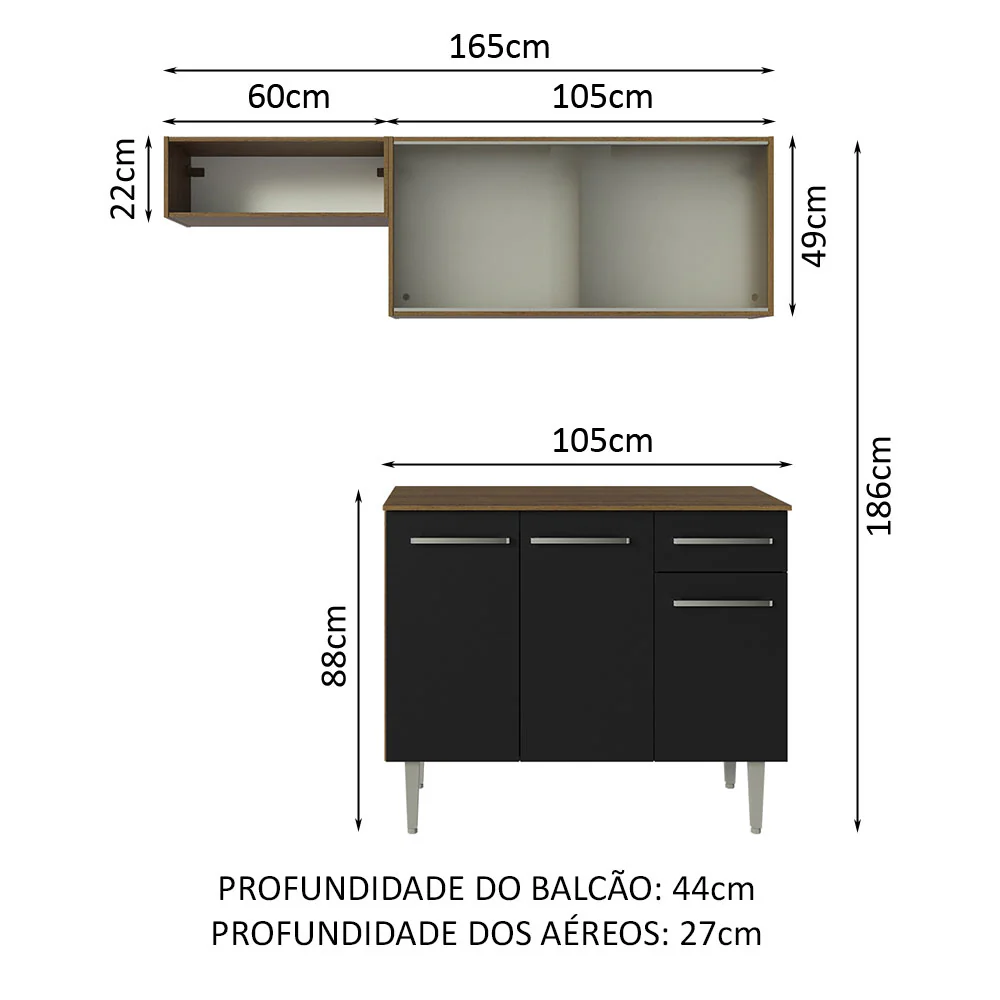 Armário de Cozinha Compacta 165cm Rustic/Preto Emilly Madesa 03 - Image 3