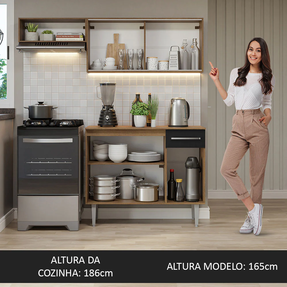 Armário de Cozinha Compacta 165cm Rustic/Preto Emilly Madesa 03 - Image 5