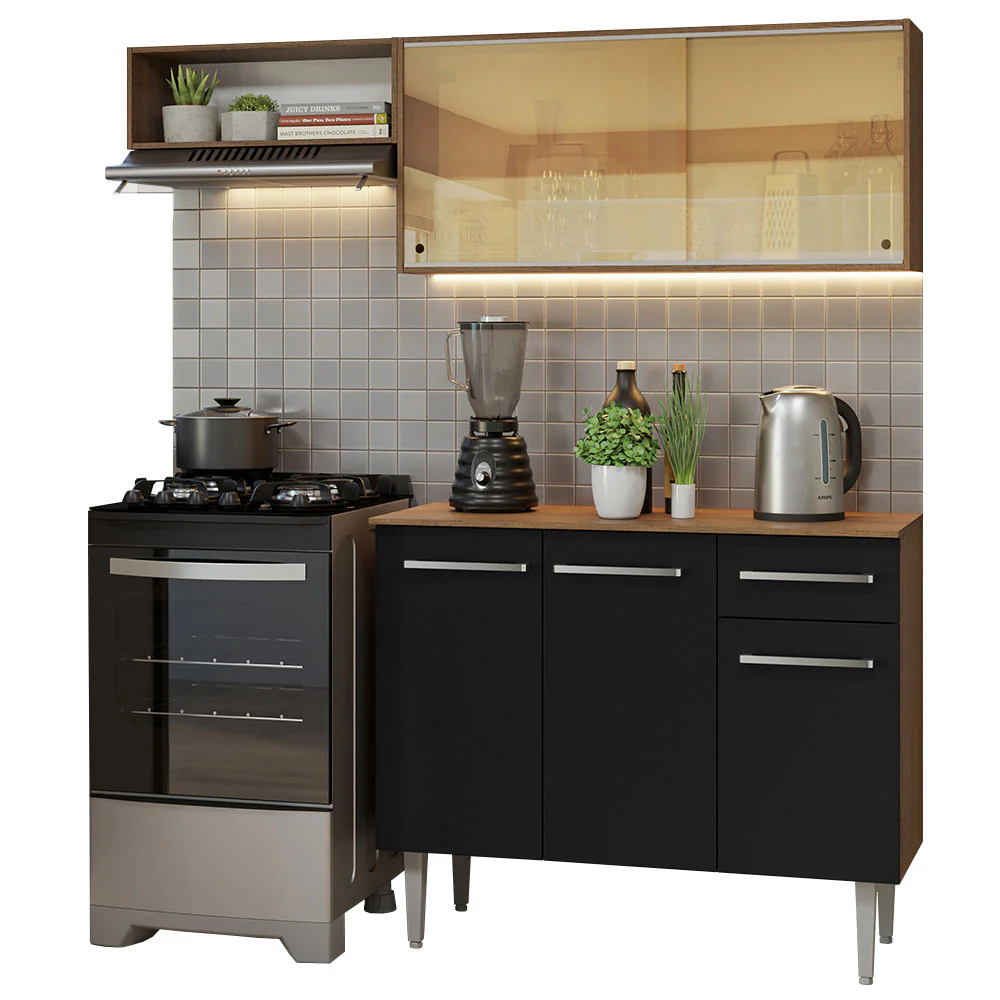 Armário de Cozinha Compacta 165cm Rustic/Preto Emilly Madesa 04 - Image 2