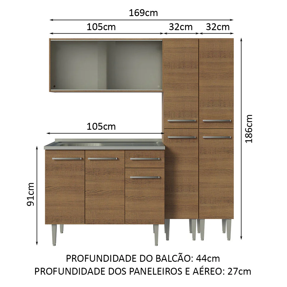 Armário de Cozinha Compacta 169cm com Pia Rustic Emilly Madesa 11 - Image 3