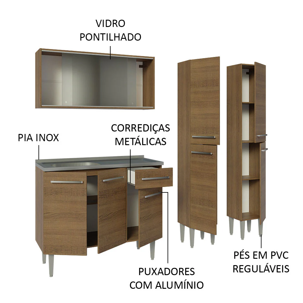 Armário de Cozinha Compacta 169cm com Pia Rustic Emilly Madesa 11 - Image 4