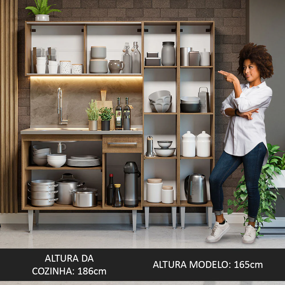 Armário de Cozinha Compacta 169cm com Pia Rustic Emilly Madesa 11 - Image 5