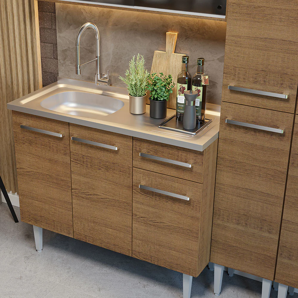 Armário de Cozinha Compacta 169cm com Pia Rustic Emilly Madesa 11 - Image 6