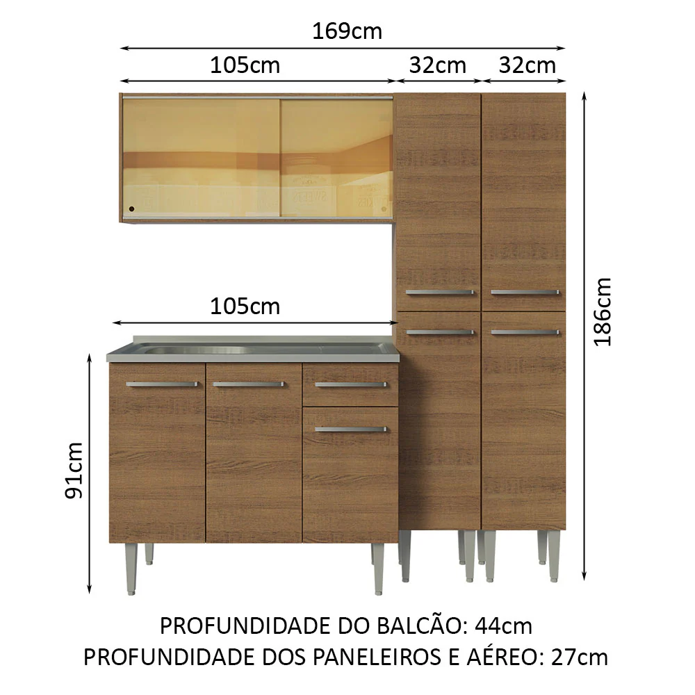 Armário de Cozinha Compacta 169cm com Pia Rustic Emilly Madesa 12 - Image 3