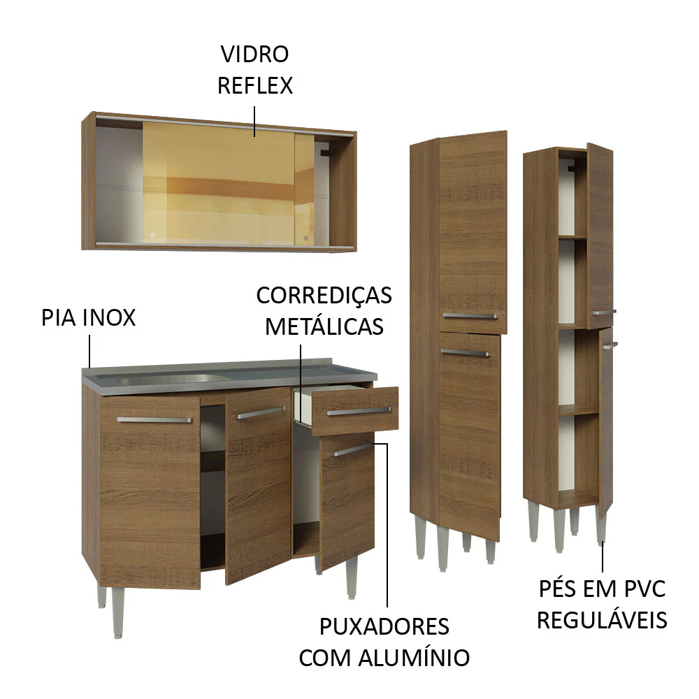 Armário de Cozinha Compacta 169cm com Pia Rustic Emilly Madesa 12 - Image 4