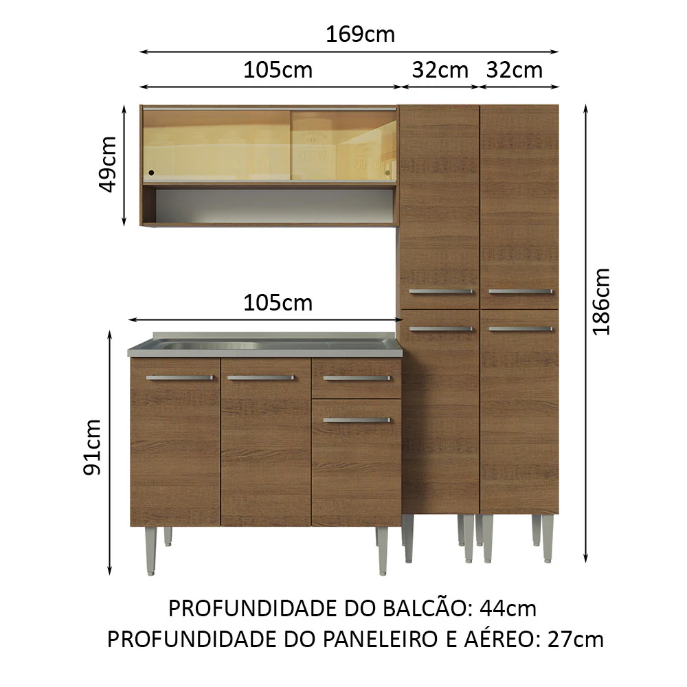 Armário de Cozinha Compacta 169cm com Pia Rustic Emilly Madesa 14 - Image 3